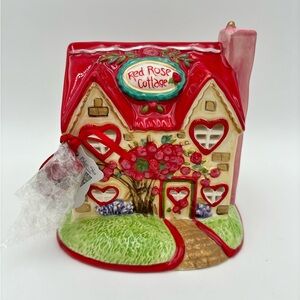 Blue Sky Red Roses Cottage Ceramic Valentines House Decor